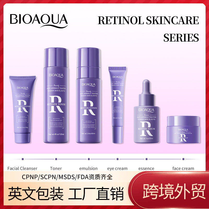 Limpiador facial, tónico y maquillaje para el cuidado de la piel reafirmante y antiarrugas con retinol de Bioaqua.